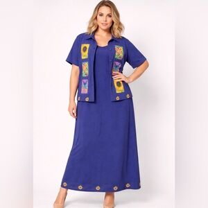 Anna Maxwell Purple Knit Two-Piece Suit – Sundress & Short Sleeve Jacket,cotton